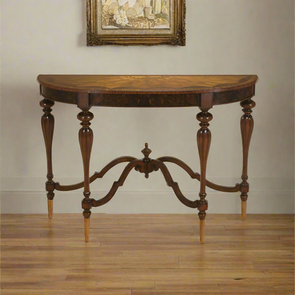 Maitland Smith Bigsby Console Table – Aged Regency Finish with Marquetry Accents, 52 x 15 x 32