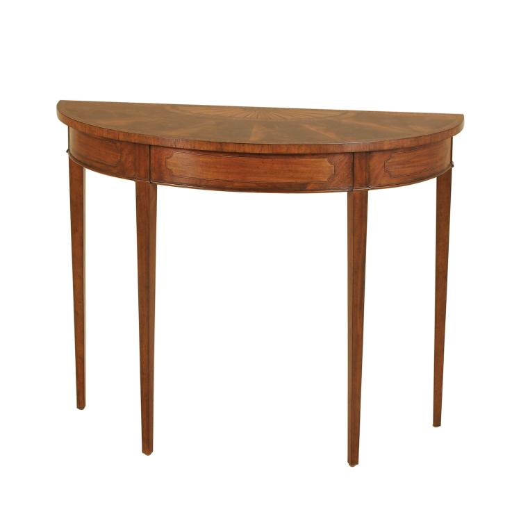 Maitland Smith Hepplewhite Console Table - Irish Mahogany with Crotch Mahogany and Satinwood Veneer